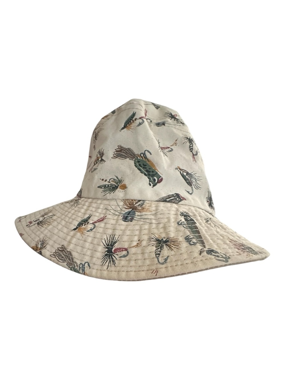 Men’s Beige Bucket Hat with Fishing Lure Print
